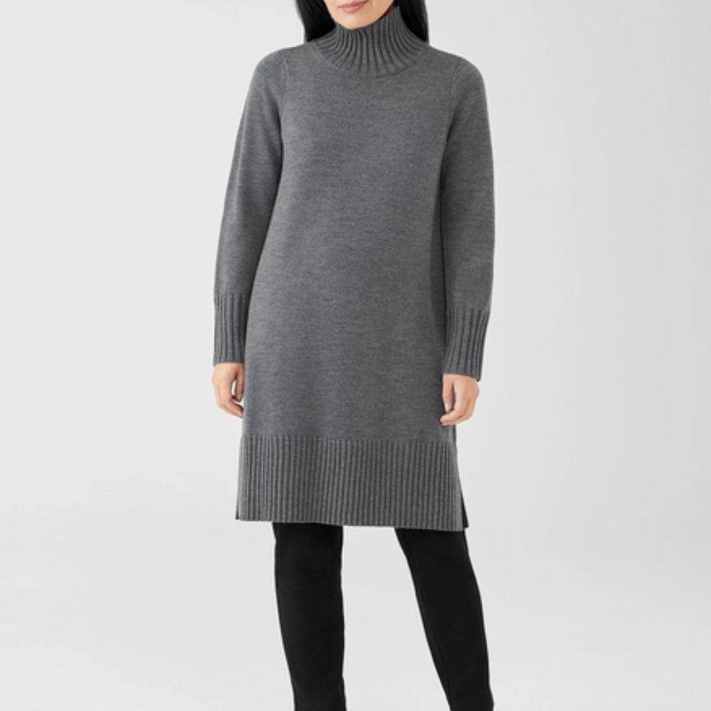 NWT Eileen Fisher ASH Extra Fine Merino Wool Turtleneck Dress